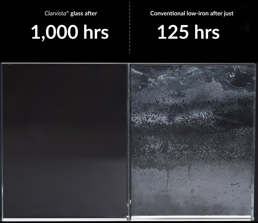 Clarvista vs conventional low-iron glass